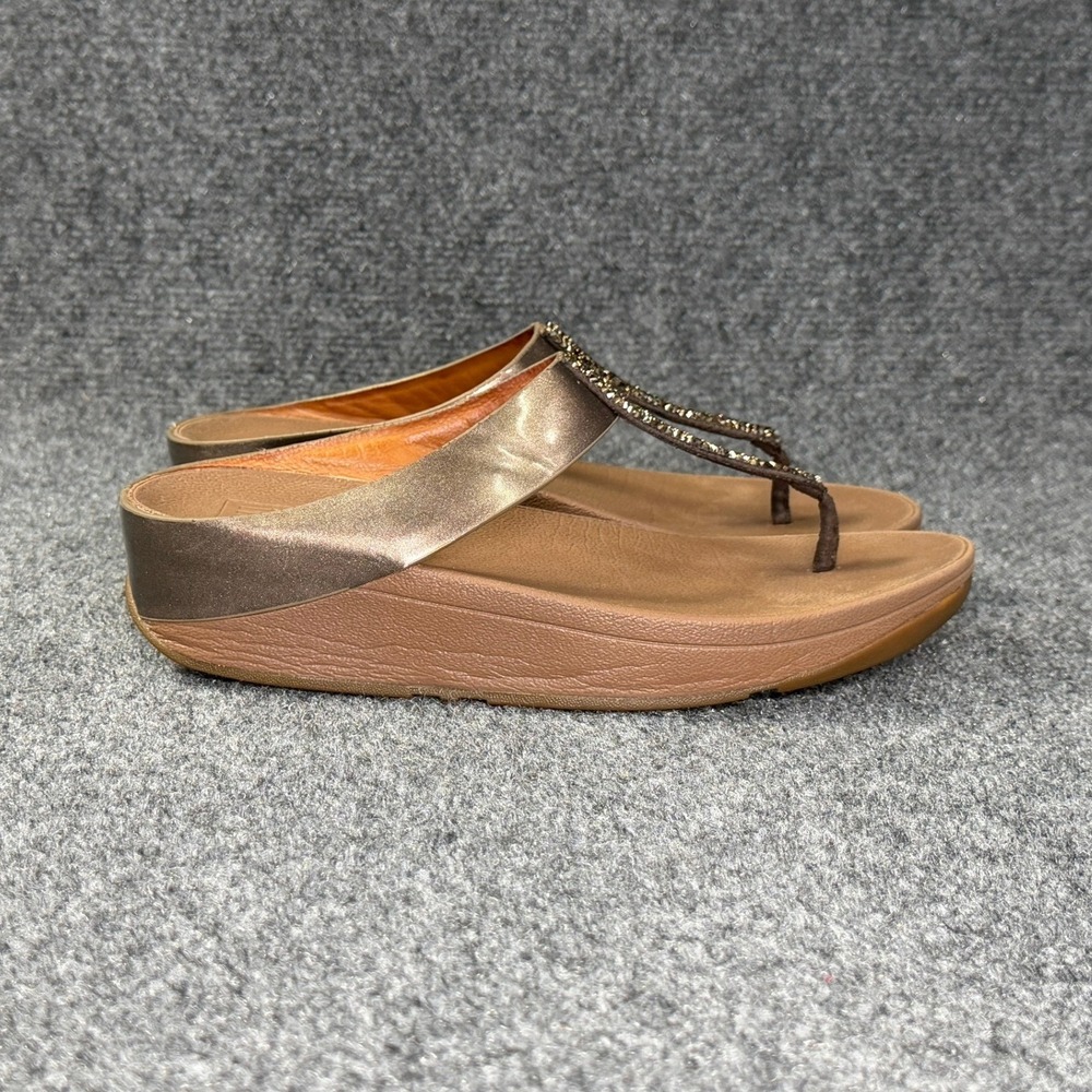 Fitflop Fino Toe Post Thong Sandal Womens 7 Brown Bronze Sparkle Wedge Flip Flop